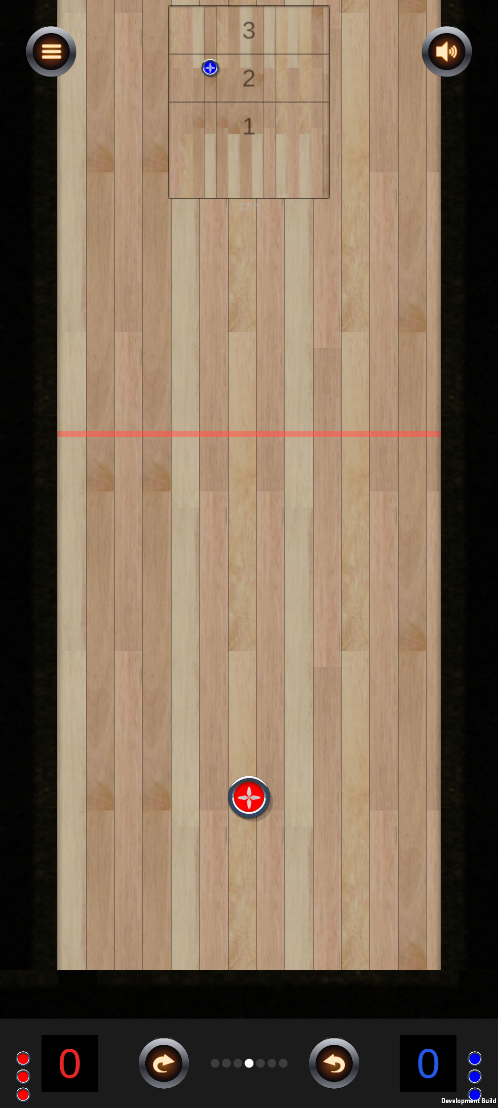 Table Shuffleboard — gutters, red’s turn